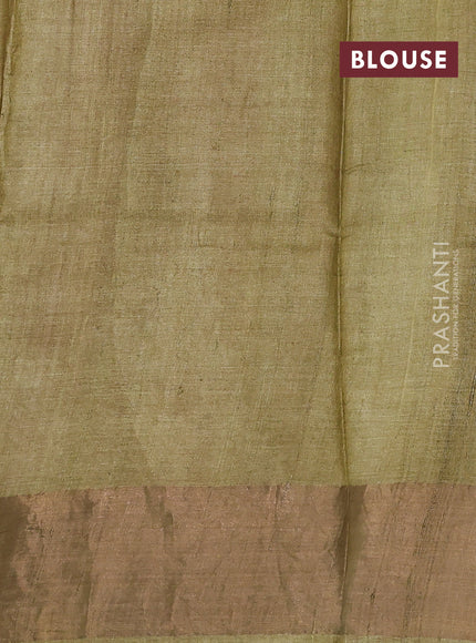 Pure tussar silk saree magenta pink and mustard green with floral butta prints and zari woven border