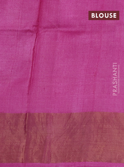 Pure tussar silk saree purple and magenta pink with allover butta prints and butta printed zari woven border