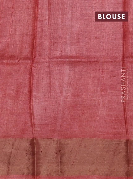 Pure tussar silk saree deep rosy brown and rust shade with allover butta prints and butta printed zari woven border