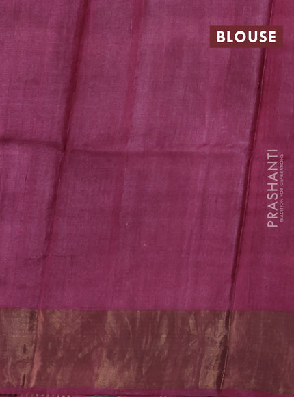 Pure tussar silk saree grey and wine with allover butta prints and butta printed zari woven border