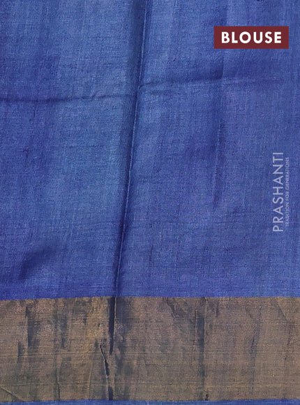 Pure tussar silk saree blue and teal blue with allover butta prints and butta printed zari woven border