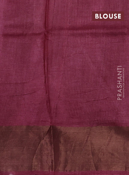 Pure tussar silk saree grey and wine with allover butta prints and butta printed zari woven border
