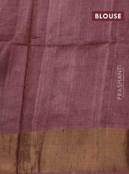 Pure tussar silk saree pastel brown with butta prints and zari woven border