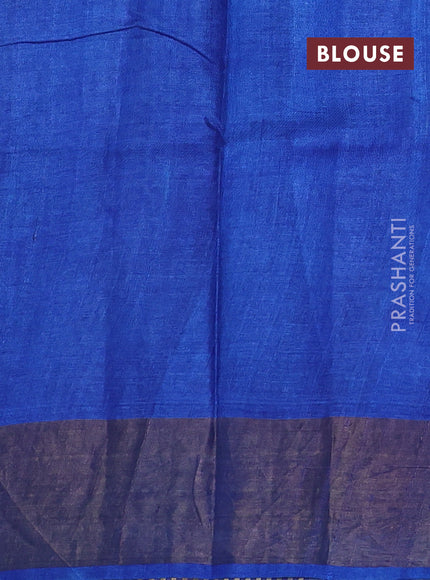 Pure tussar silk saree teal blue and blue with floral butta prints and zari woven border