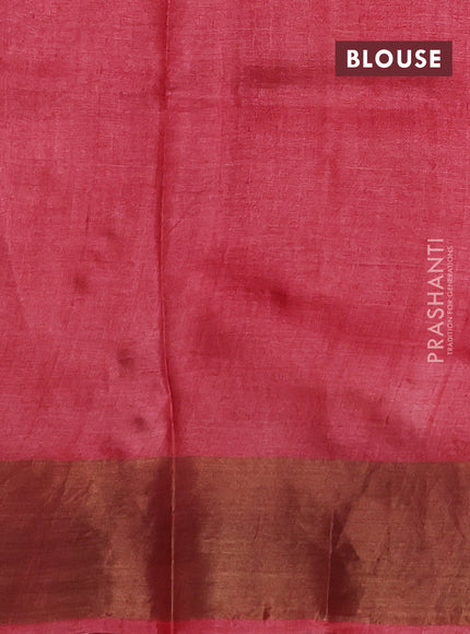 Pure tussar silk saree maroon shade with floral butta prints and zari woven border