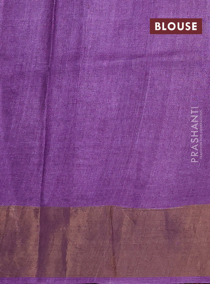 Pure tussar silk saree pink shade and purple with floral butta prints and zari woven border