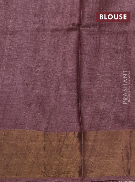 Pure tussar silk saree rosy brown with floral butta prints and zari woven border