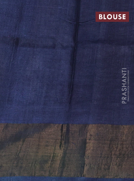 Pure tussar silk saree peacock blue with floral butta prints and zari woven border