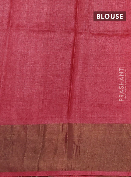 Pure tussar silk saree maroon shade with floral butta prints and zari woven border