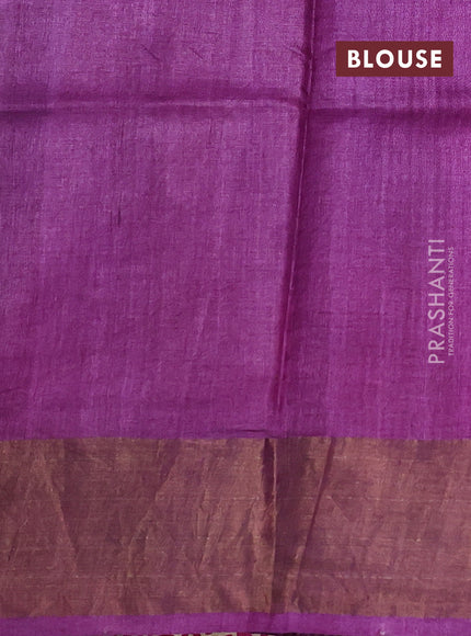 Pure tussar silk saree magenta pink and purple with floral butta prints and zari woven border