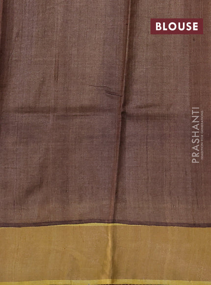 Pure tussar silk saree mustard yellow and brown with butta prints and zari woven border