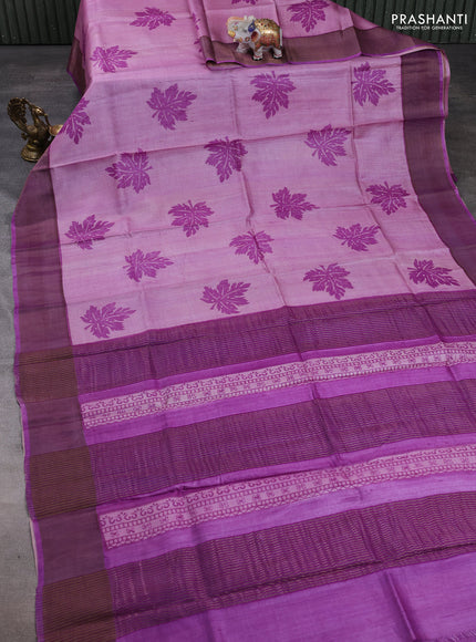 Pure tussar silk saree lavender and purple with butta prints and zari woven border
