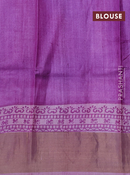 Pure tussar silk saree lavender and purple with butta prints and zari woven border