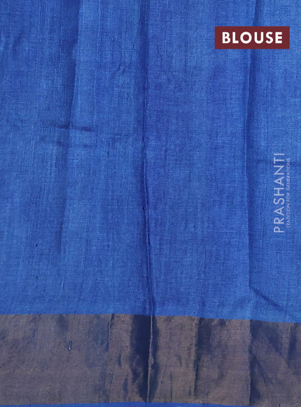 Pure tussar silk saree teal blue and blue with floral butta prints and zari woven border