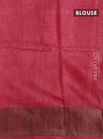 Pure tussar silk saree rosy brown and maroon with floral butta prints and zari woven border