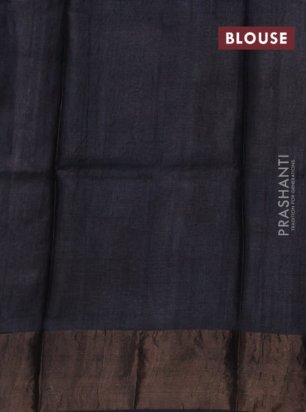 Pure tussar silk saree peach pink and grey with floral butta prints and zari woven border