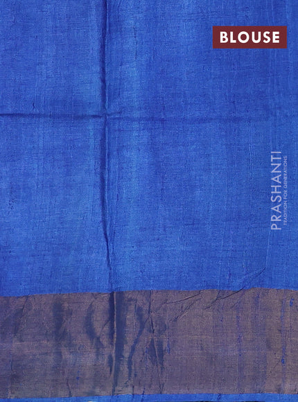 Pure tussar silk saree teal blue and blue with floral butta prints and zari woven border