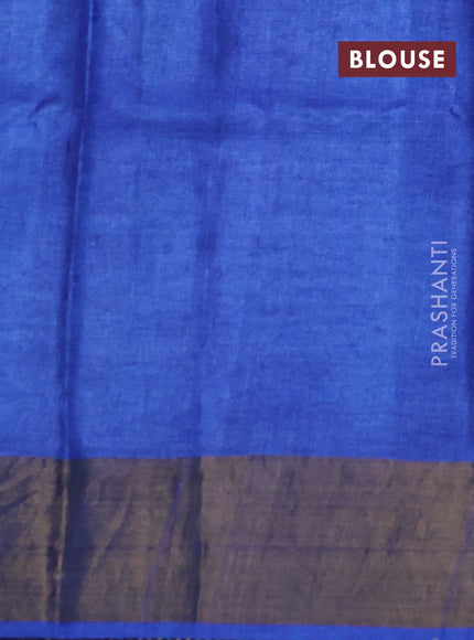Pure tussar silk saree cs blue and indigo blue with plain body and warli prints