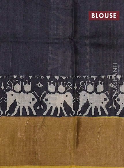 Pure tussar silk saree mustard yellow and black with butta prints and patola printed zari woven border