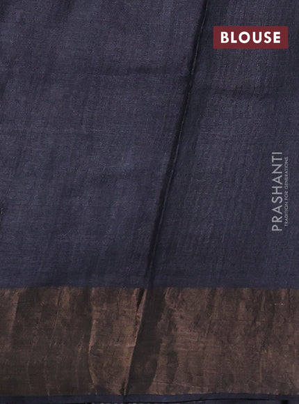 Pure tussar silk saree beige and grey with paisley butta prints and long simple zari woven border