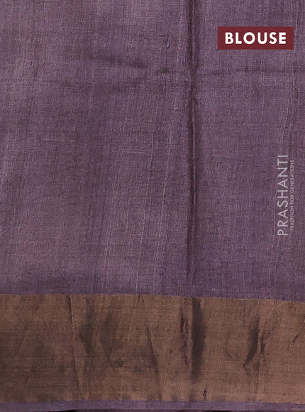 Pure tussar silk saree beige and rosy brown with paisley butta prints and long simple zari woven border