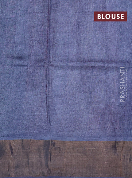 Pure tussar silk saree peach pink and grey with paisley butta prints and temple design zari woven border