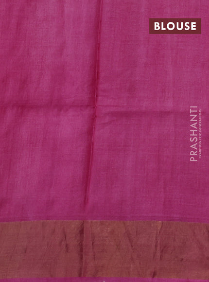 Pure tussar silk saree pink with paisley butta prints and temple design zari woven border