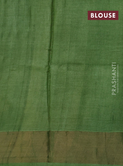 Pure tussar silk saree mustard yellow and green with paisley butta prints and temple design zari woven border