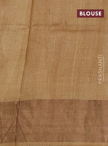 Pure tussar silk saree mustard yellow and dark beige with paisley butta prints and temple design zari woven border