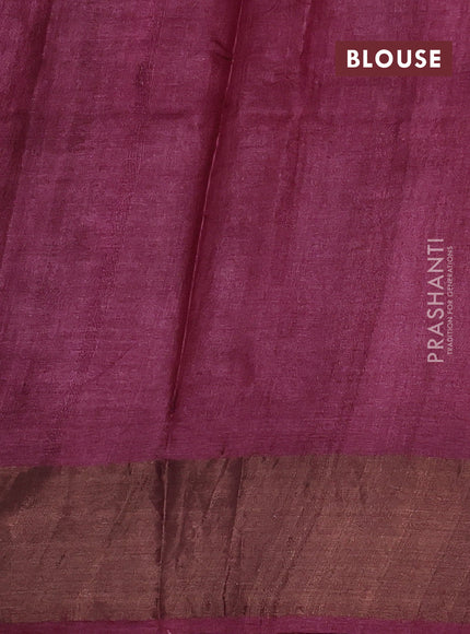 Pure tussar silk saree magenta pink and wine with paisley butta prints and temple design zari woven border