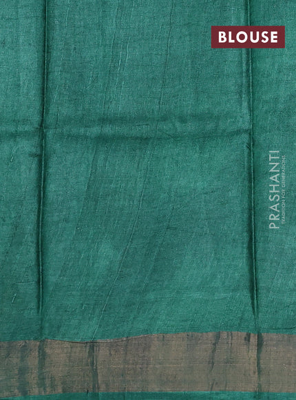 Pure tussar silk saree mustard green and green with allover butta prints and zari woven border