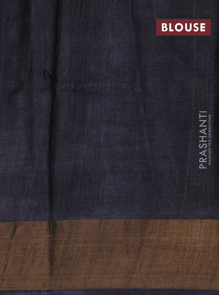 Pure tussar silk saree mustard yellow and black with allover butta prints and zari woven border