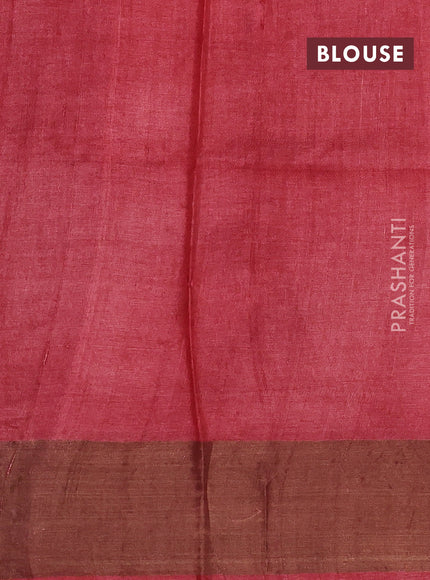 Pure tussar silk saree sandal and red with allover butta prints and zari woven border