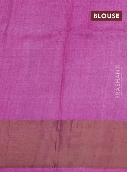 Pure tussar silk saree teal green and pink with allover butta prints and zari woven border