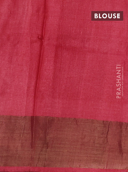 Pure tussar silk saree sandal and red with allover butta prints and zari woven border