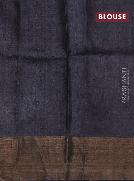 Pure tussar silk saree mustard yellow and black with allover butta prints and zari woven border