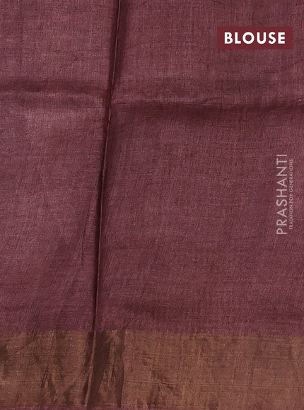 Pure tussar silk saree mustard yellow and rosy brown with allover butta prints and zari woven border