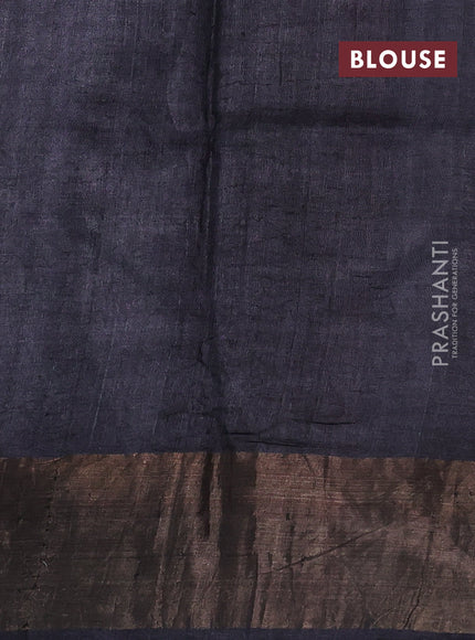Pure tussar silk saree magenta pink and black with floral butta prints and zari woven border