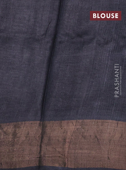 Pure tussar silk saree green and black with floral butta prints and zari woven border