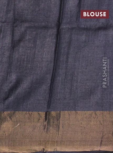 Pure tussar silk saree grey with floral butta prints and zari woven border