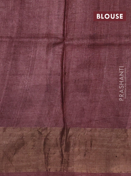 Pure tussar silk saree tomato pink and black with floral butta prints and zari woven border