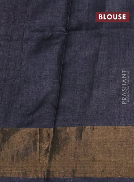 Pure tussar silk saree green and black with floral butta prints and zari woven border