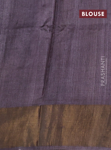 Pure tussar silk saree tomato pink and black with floral butta prints and zari woven border