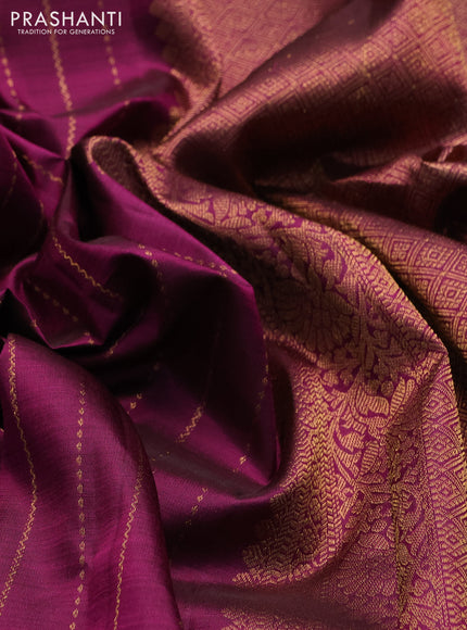 Pure kanchipuram silk saree purple with allover zari weaves and long zari woven paisley border