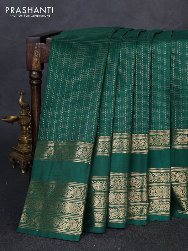 Pure kanchipuram silk saree green with allover small zari checks & buttas and long rettapet zari woven border