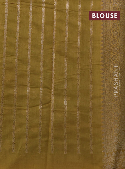 Banarasi silk cotton saree pista green and mustard yellow with allover thread & zari woven buttas and woven border