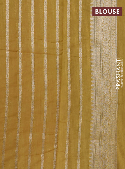 Banarasi silk cotton saree dark peach and mustard yellow with allover thread & zari woven buttas and woven border