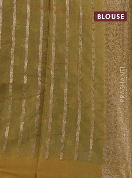 Banarasi silk cotton saree pastel blue and mustard yellow with allover thread & zari woven buttas and woven border