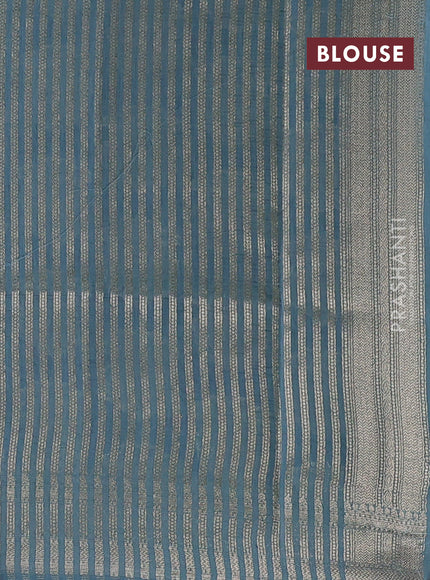 Banarasi silk cotton saree bluish grey with allover thread & zari woven buttas and woven border