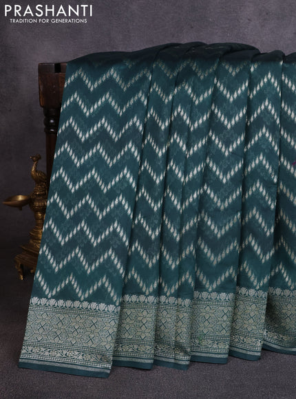 Banarasi silk cotton saree peacock green with allover thread & zari weaves and woven border